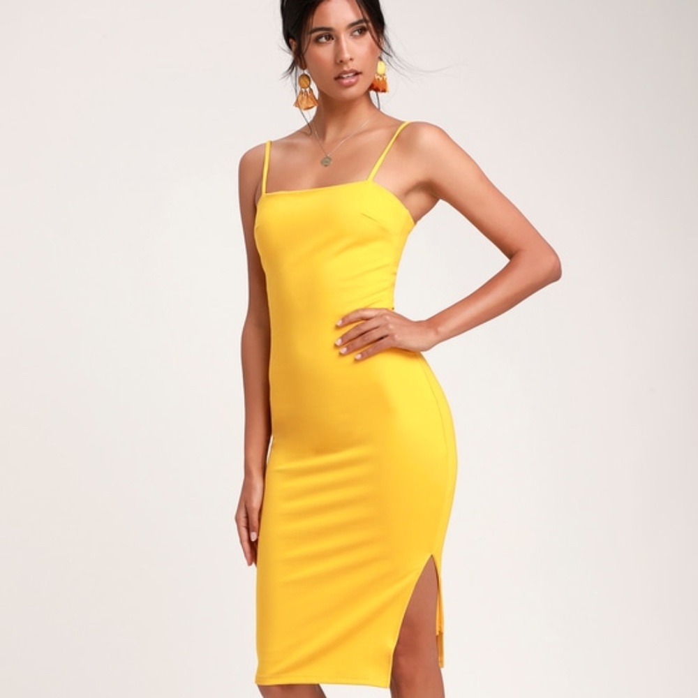 Lulus Paulina Yellow Bodycon Midi Dress - Size XS worn Once